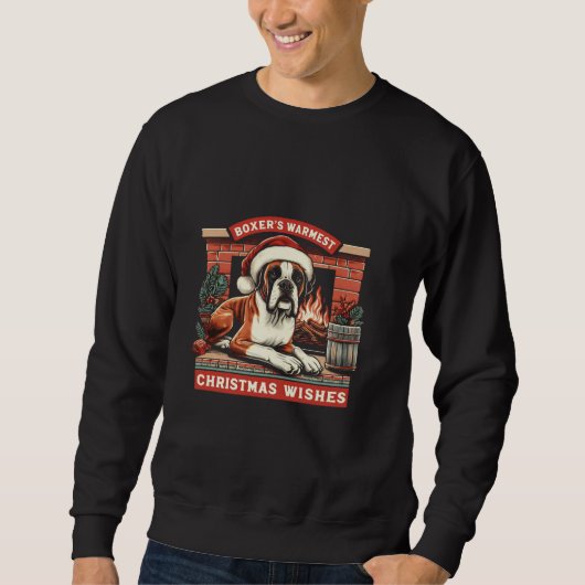 Sweatshirt Chaleureuse cheminée Scène Vintage Boxer Chien Noë (Devant)