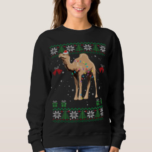 Sweatshirt Chameau Chandail de Noël Arbres Lumières Ornement