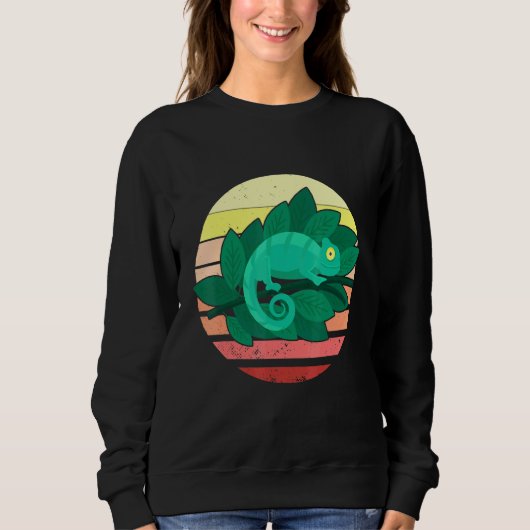 Sweatshirt Chameleon Lizard Retro Sunset Reptiles (Devant)