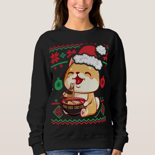 Sweatshirt Chandail de Noël moche Kawaii Anime Shiba Inu Eati (Devant)