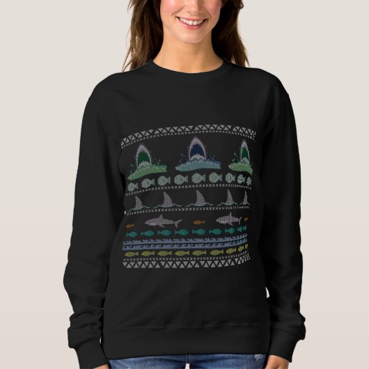 Sweatshirt Chandail de Noël moche pour requin (Devant)