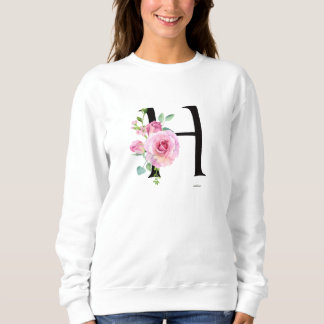 Sweatshirt Chandail Élégant Fleur Monogramme H Rose Rose 