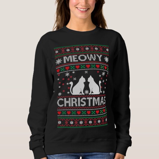 Sweatshirt Chandail moche Noël Meowy avec Chats (Devant)
