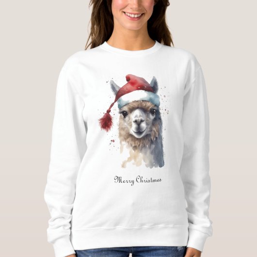 Sweatshirt Chapeau de Père Noël en aquarelle pour lama de Noë (Devant)