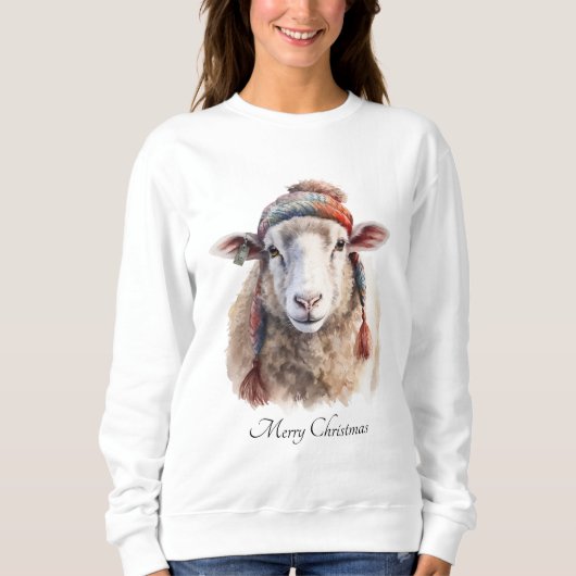 Sweatshirt Chapeau d'hiver Mouton de Noël Texte personnalisé (Devant)