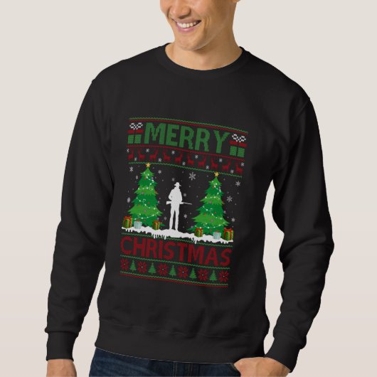 Sweatshirt Chasseur d'éclairage d'arbre de Noël moche doux X (Devant)