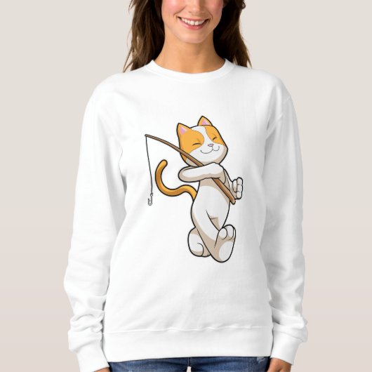 Sweatshirt Chat à la pêche avec bâton de pêche (Devant)