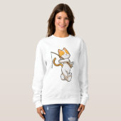 Sweatshirt Chat à la pêche avec bâton de pêche (Devant entier)