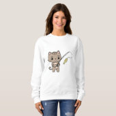 Sweatshirt Chat à la pêche avec bâton de pêche (Devant entier)