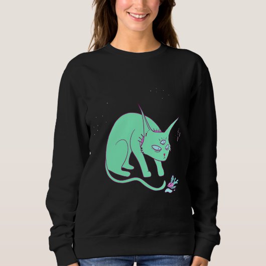 Sweatshirt Chat Alien Avec Poisson (Devant)