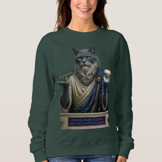 Sweatshirt Chat Archimède Bleu Russe (Devant)