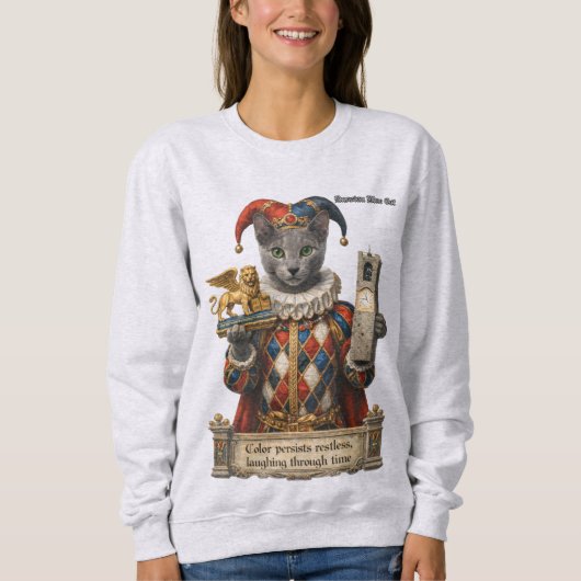 Sweatshirt Chat Arlequin Bleu Russe (Devant)