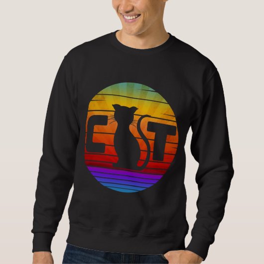 SWEATSHIRT CHAT AU COUCHER DU SOLEIL VINTAGE (Devant)