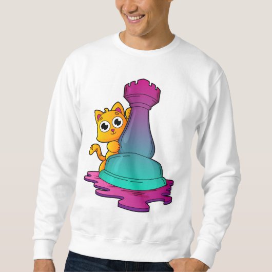 Sweatshirt Chat aux échecs avec pièce d'échecs Roche (Devant)