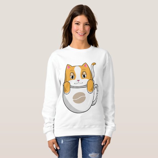 Sweatshirt Chat avec café Coupe (Devant entier)