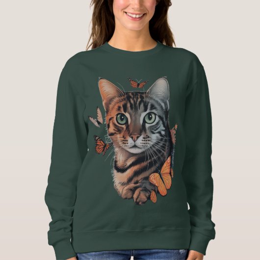 Sweatshirt Chat avec papillons Monarch (Devant)