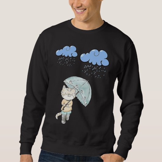 Sweatshirt Chat Avec Parapluie Dans Le Chat De Pluie (Devant)