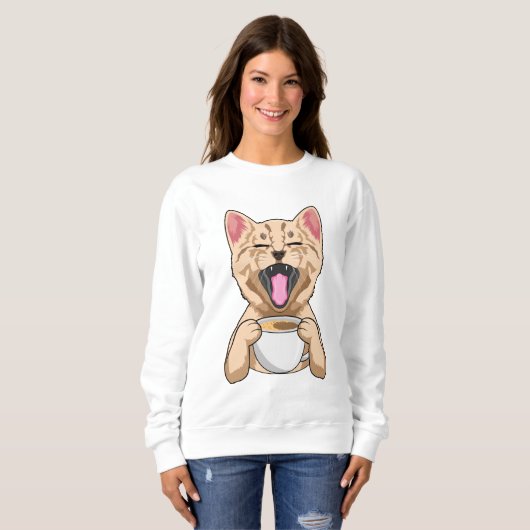 Sweatshirt Chat avec tasse de café (Devant entier)