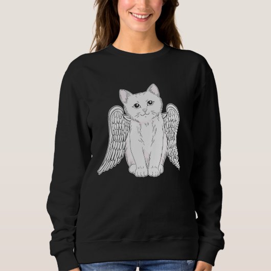 Sweatshirt Chat Blanc avec Ailes d'Ange Kitten Artwork pour F (Devant)