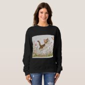 Sweatshirt Chat brodé poursuivant un papillon dans des fleurs (Devant entier)