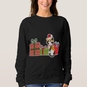 Sweatshirt Chat Calico de Noël mignonne avec chapeau de Noël 