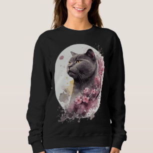 Sweatshirt Chat Chartreux Cerisier Japonais Fleur de Sakura C