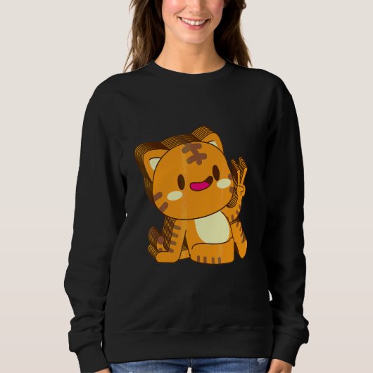 Sweatshirt Chat Chaton Minou Multicouche Paix Détendu Mignon (Devant)