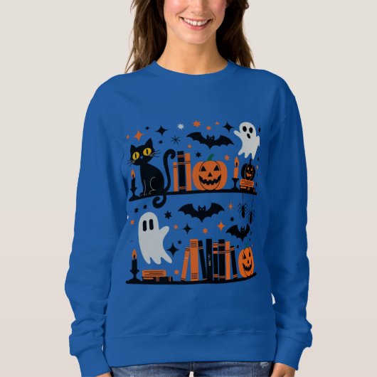 Sweatshirt Chat Citrouille Bat Spider Halloween Livre bougie (Devant)