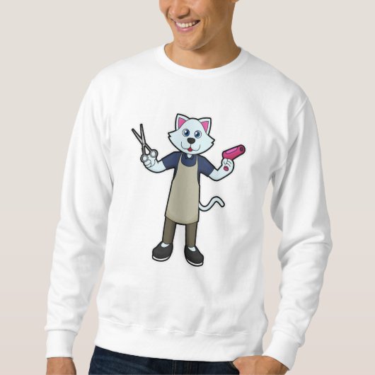 Sweatshirt Chat coiffeur avec ciseaux et sèche-cheveux (Devant)