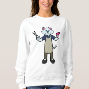 Sweatshirt Chat coiffeur avec ciseaux et sèche-cheveux