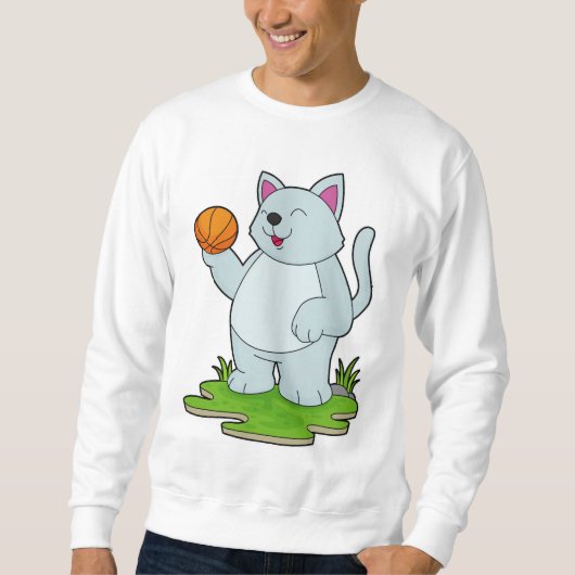 Sweatshirt Chat comme joueur de basket-ball avec basket-ball (Devant)
