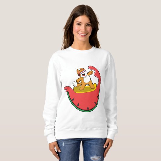 Sweatshirt Chat comme surfer avec Watermelon (Devant entier)