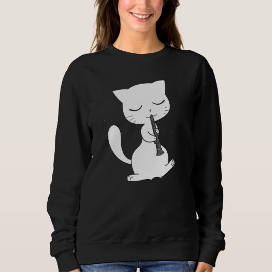 Sweatshirt Chat cool Jouant À L'Hipster Hippy Clarinet (Devant)