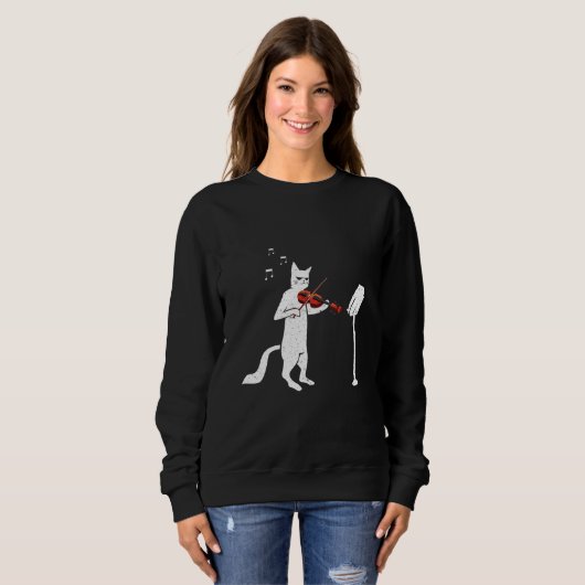 Sweatshirt Chat cool Jouer du violon (Devant entier)