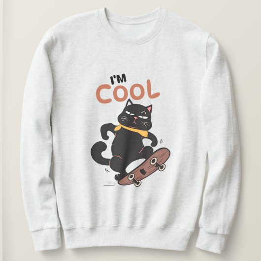 Sweatshirt Chat Cool Skateboard – Illustration de Chat Noir D (Design devant)