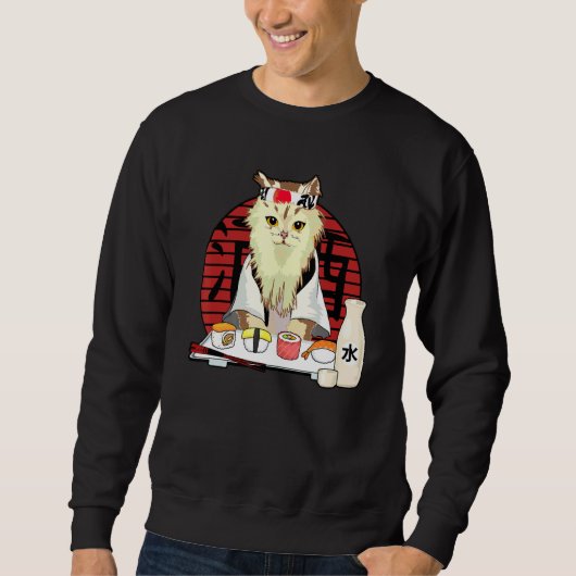 Sweatshirt Chat Cute Et Sushi Design Noël (Devant)