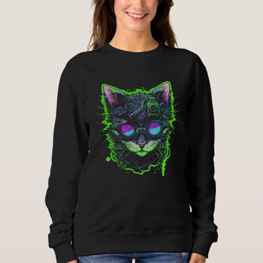 Sweatshirt Chat Cyberpunk Cool (Devant)