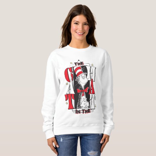 Sweatshirt Chat dans le Casquette | Texte B&W (Devant entier)