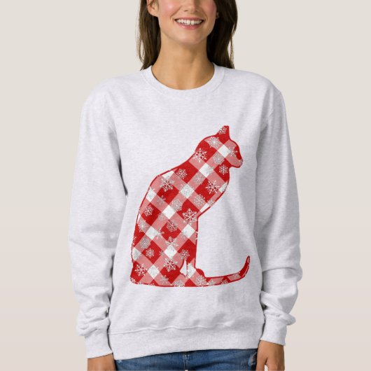 Sweatshirt Chat dans un Buffalo Rouge Plaid Motif de Noël (Devant)