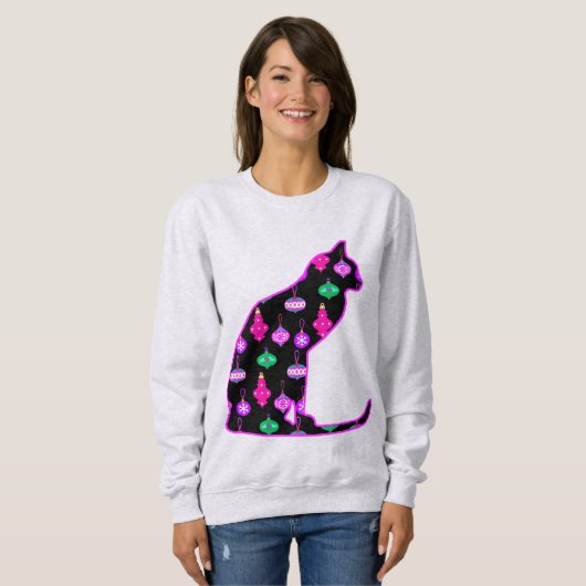 Sweatshirt Chat dans un Motif d'ornements de Noël (Devant entier)
