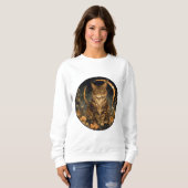 Sweatshirt Chat d'automne lune fleurs dorées (Devant entier)