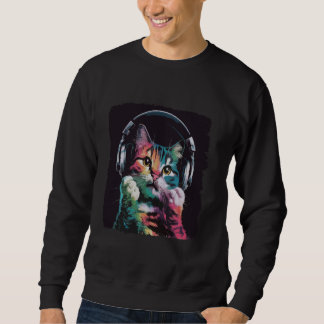 Sweatshirt Chat de couture coloré amusant avec casque pour Lo