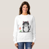Sweatshirt Chat de dessin animé adorable avec fleur (Devant entier)