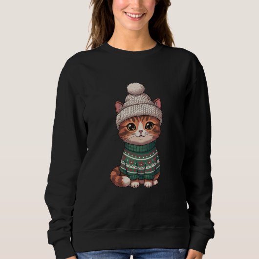 Sweatshirt chat de Noël, amoureux des chats (Devant)