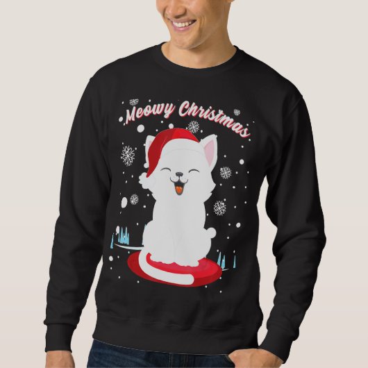 Sweatshirt Chat De Noël Avec Chat De Santa Hat Cute Kitty En  (Devant)