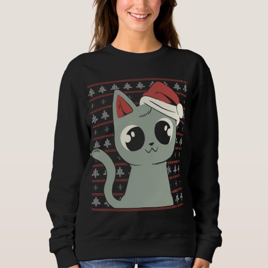 Sweatshirt Chat de Noël de Noël drôle (Devant)