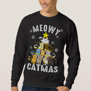 Sweatshirt Chat de Noël moche arbre amusant Noël Meowy Catmas