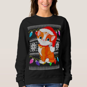 Sweatshirt Chat de Noël moche Santa Hat Lights Chat cadeau de