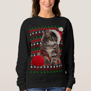 Sweatshirt Chat de Noël moche Santa Hat Lights Chat cadeau de