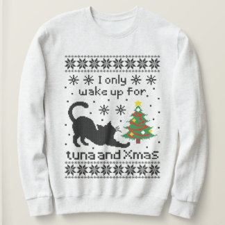 Sweatshirt Chat drôle en pixel Noël laid tricoté